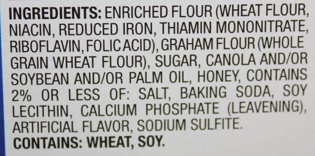 Ingredients label close up