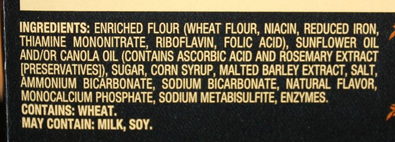 Ingredients label close up