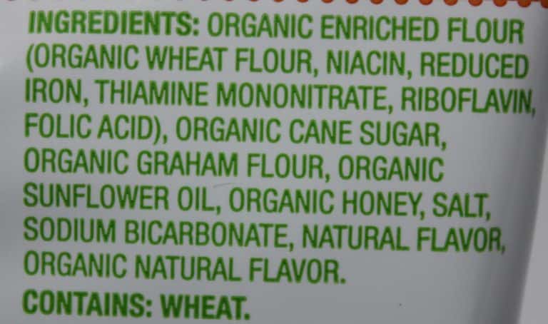 Ingredients label close up