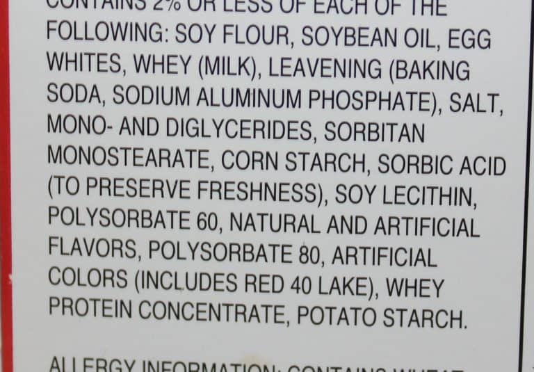 Ingredients label close up